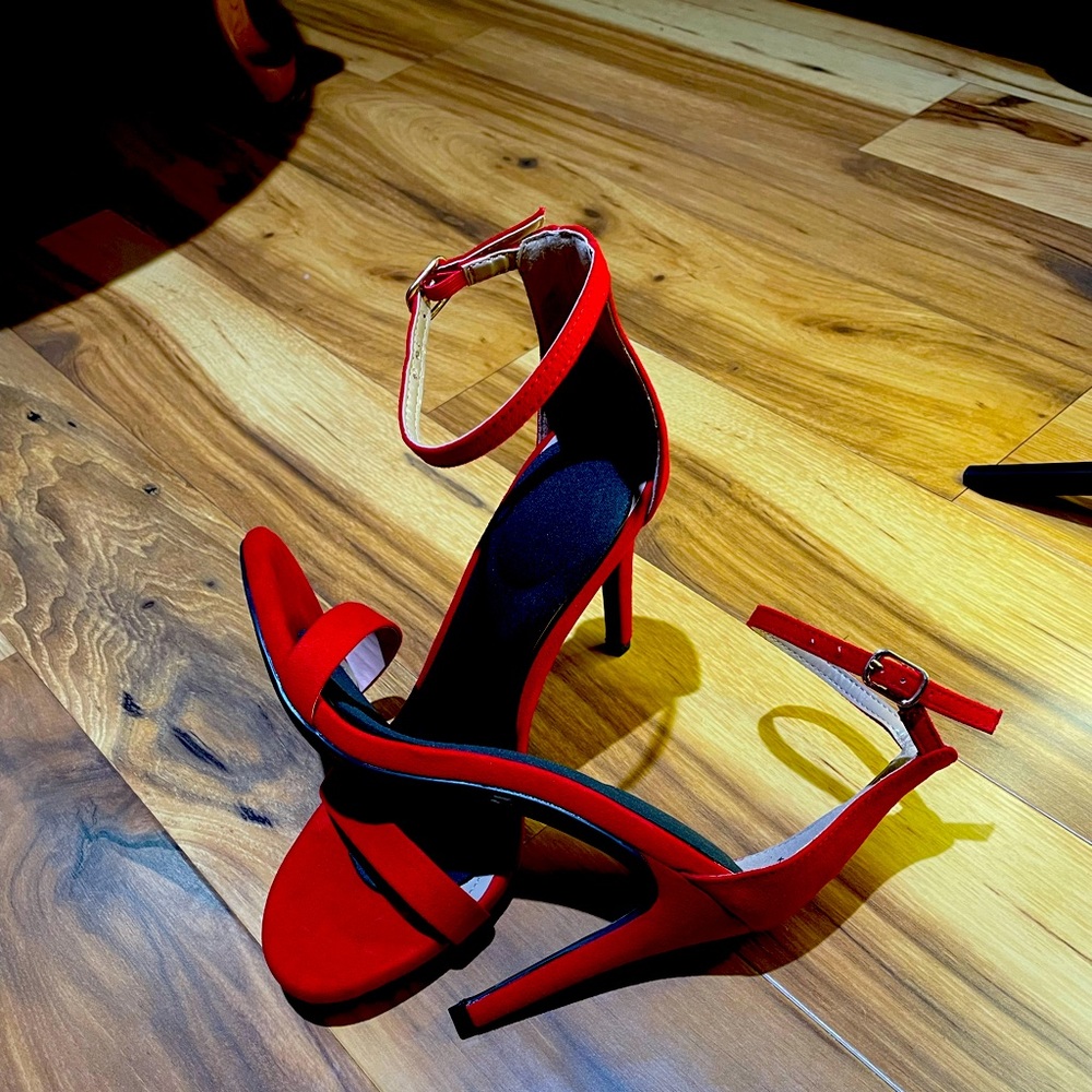 Red suede dress sandals.